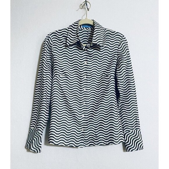 J McLaughlin Womens 2 Long Sleeve Button Up Top Wavy Striped Black Button Cuffs - Picture 1 of 8